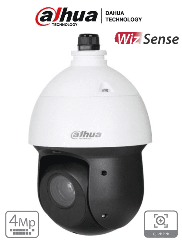 Cámara IP PTZ de 4MP con zoom óptico 25x IR 100 m WizSense detección facial Quick Pick protección perimetral SMD 4.0 WDR real E/S de audio y alarmas ranura MicroSD y certificación IP66 para exteriores - DH-SD49425GB-HNR