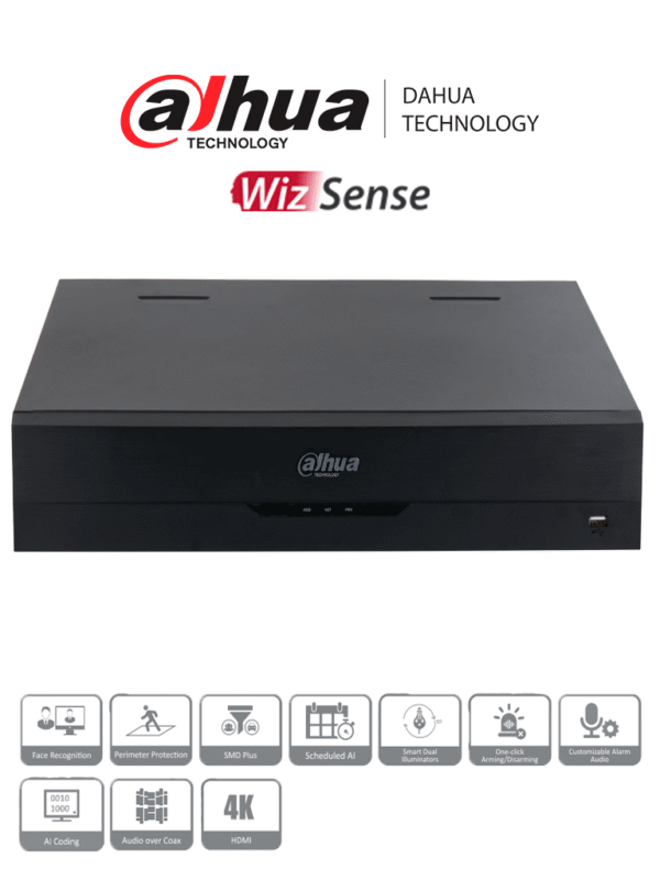 DVR de 32 Canales 4k WizSense H.265+ Hasta 32 Canales IP 6 Canales de Reconocimiento Facial Codificación IA 4 Bahías para Discos Duros IoT&POS - DH-XVR5432L-4KL-I3