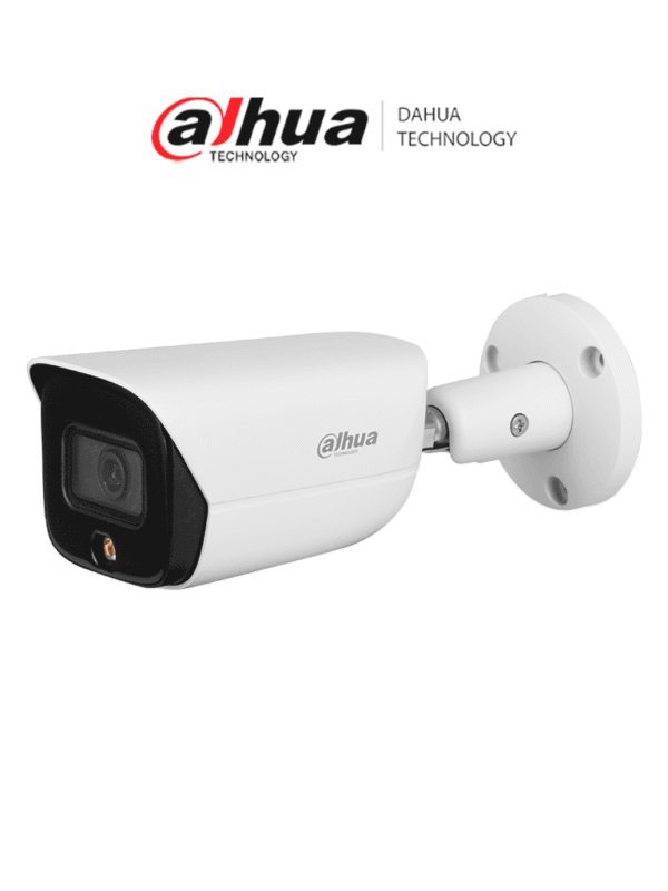 Cámara IP 4MP Fullcolor 2.8mm WizSense SMD Plus Detección de humanos y vehículos Led Luz calida 30m Ranura MicroSD E&S de alarma IP67 PoE - DH-IPC- HFW3449E-AS-LED