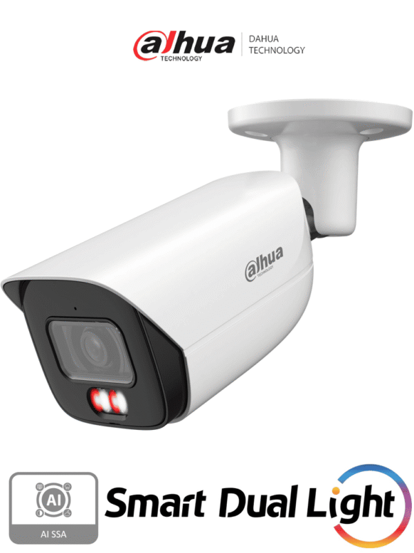 Cámara IP Bullet de 2 MP WizSense Iluminador dual Lente de 2.8mm 107° de Apertura Micrófono integrado IR de 50 m SMD 4.0 AI SSA Quick Pick Ranura MicroSD WDR Real de 120 dB PoE IP67 - DH-IPC-HFW3249E-S-IL