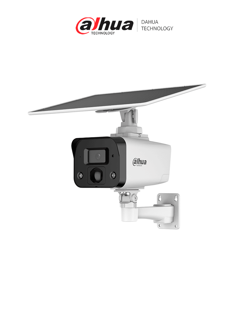 Cámara IP bullet 4G 4MP panel solar Batería SMD Sirena y luz de disuasión activa Audio bidireccional Iluminador dual inteligente IR 50 m luz cálida 30m Modo AOV (vídeo siempre activo) Ranura para MicroSD IP67 - DH-IPC-HFW2441DG-4G-SP-B