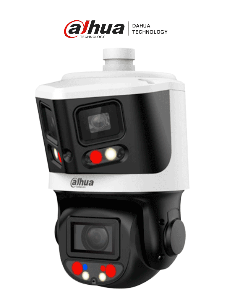 Cámara PTZ IP X-Spans 8MP+4MP TiOC: 10X Zoom IR hasta 70m Autotracking Protección perimetral Multivisión Disuasión activa Luz dual inteligente SMD 4.0 IP66 - DH-SDT3E410-8P-MB-A-PV1