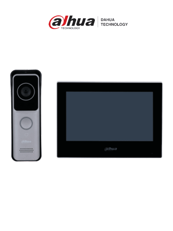 Kit de Videoportero IP Wifi Monitor de 7 Pulgadas Wifi 6&1 E&S de Alarma Soporta PoE Frente de Calle con Camara de 2 Megapixeles Ranura MicroSD Apertura de Puerta Soporta Hasta 3000 Tarjetas IP65 - DHI-KTW02