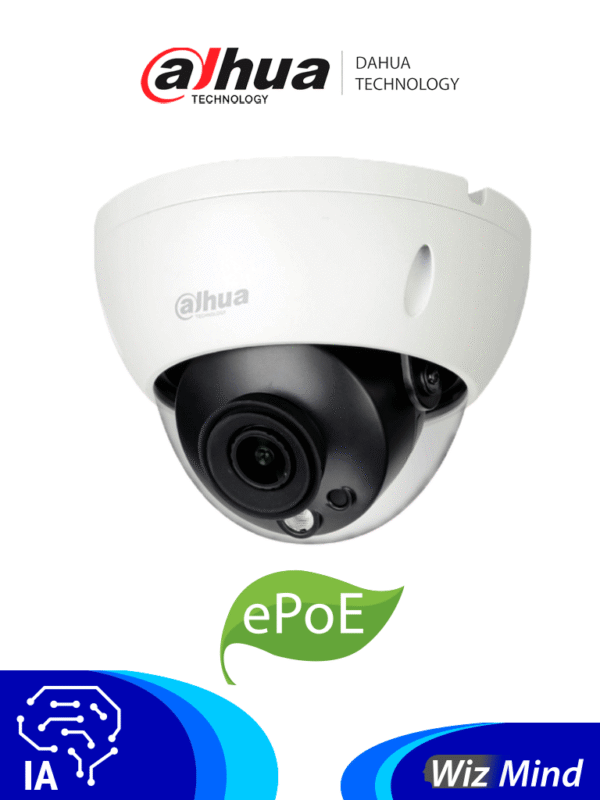 DAHUA IPC-HDBW5241RN-ASE - Cámara IP Antivandálica Resolución de 2 MP Lente 2.8mm angulo 106° IR 50 mts IA WizMind Detección Facial Protección Perimetral Conteo de Personas Starlight ePoE WDR H.265 IP67 IK10 E&S Alarma E&S Audio - DH-IPC-HDBW5241RN-ASE