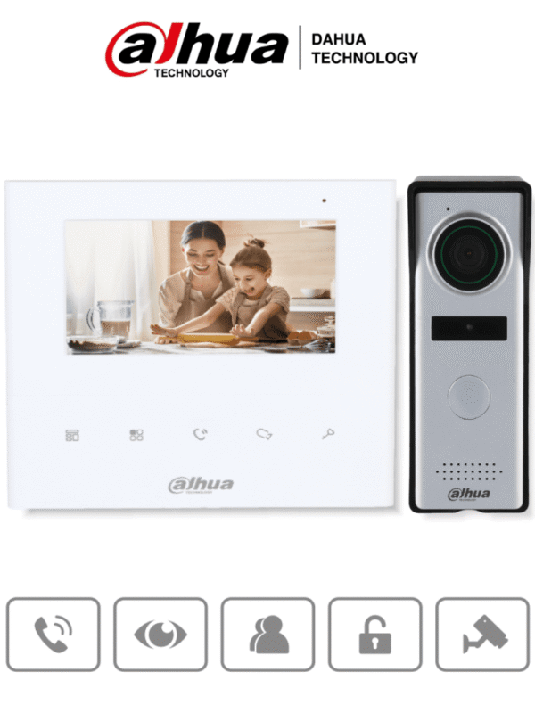 Kit de videoportero analógico con monitor de 4.3" y botones táctiles Incluye frente de calle con cámara de 1.3 MP múltiples tonos de timbre personalizables y función de apertura de puerta para mayor seguridad y comodidad - DHI-KTA04