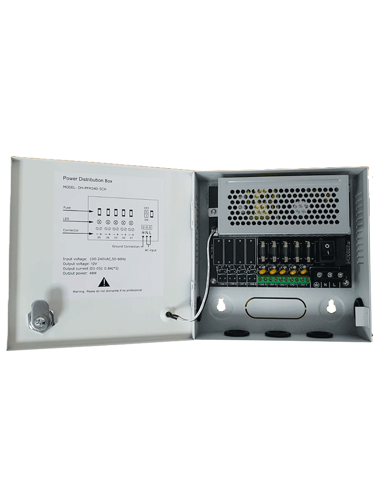 Fuente de Poder de 12 vcd 4 Amperes Para 5 Camaras Fusibles Intercambiables Proteccion contra Sobrecargas Color Blanco - DH-PFM340-5CH - Imagen 2