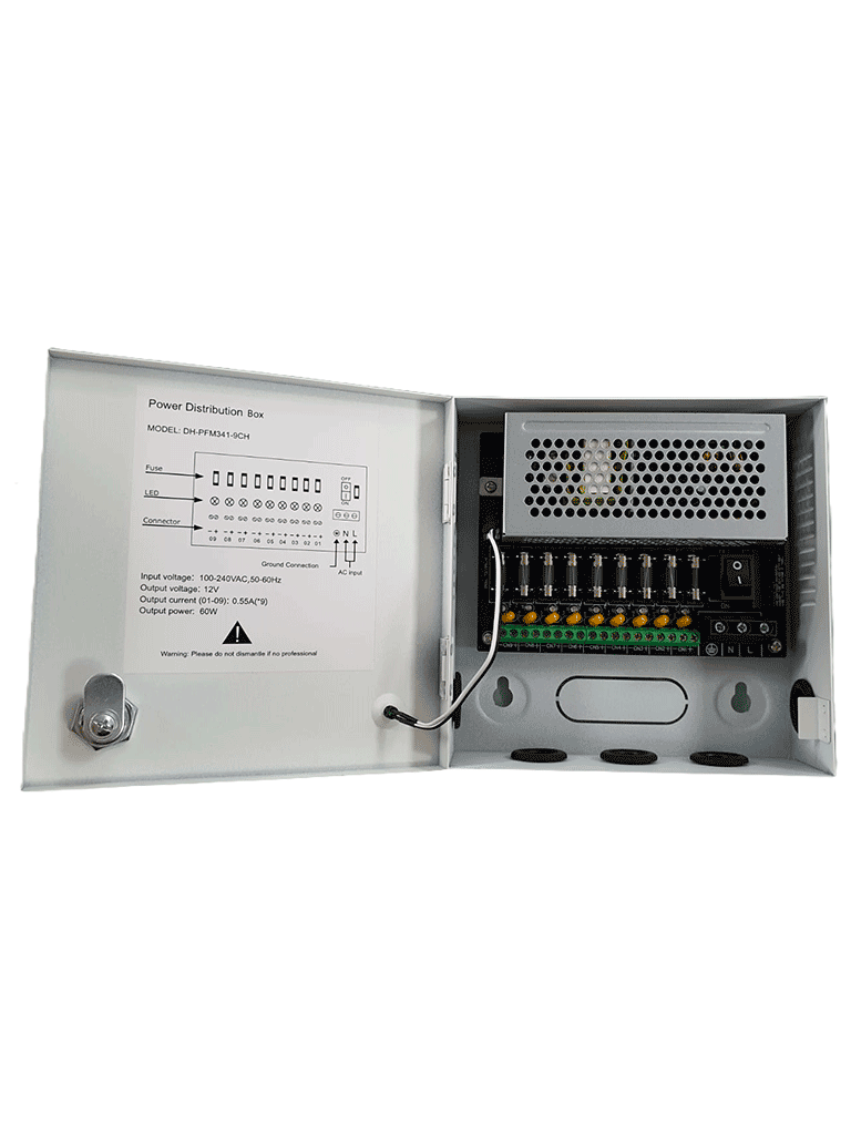 Fuente de Poder de 12 vcd 5 Amperes para 9 Camaras Fusibles Intercambiables Proteccion contra Sobrecargas Color Blanco - DH-PFM341-9CH - Imagen 2