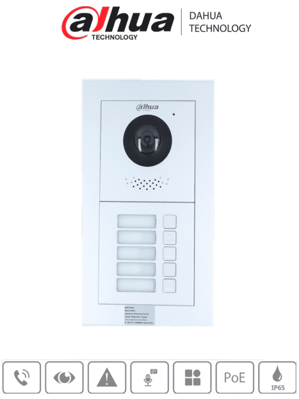 Paquete Modular de Frente de Calle para 5 Departamentos Incluye Camara de 2 Megapixeles Modulo de 5 Botones Caja y Panel Frontal Apertura Remota Notificación APP Funcion P2P - VTO4202F-X SERIES
