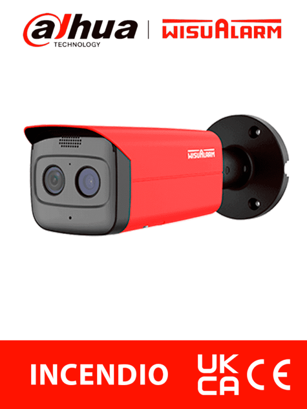 Cámara IP Térmica Detección de Fuego de 4MP Detector VOx de alta sensibilidad Detección Incendio Alarma de Punto Frio y Caliente E&S de Alarma Ranura de MicroSD Micrófono Bocina 70dB IP67 - DHI-HY-FT431LFP