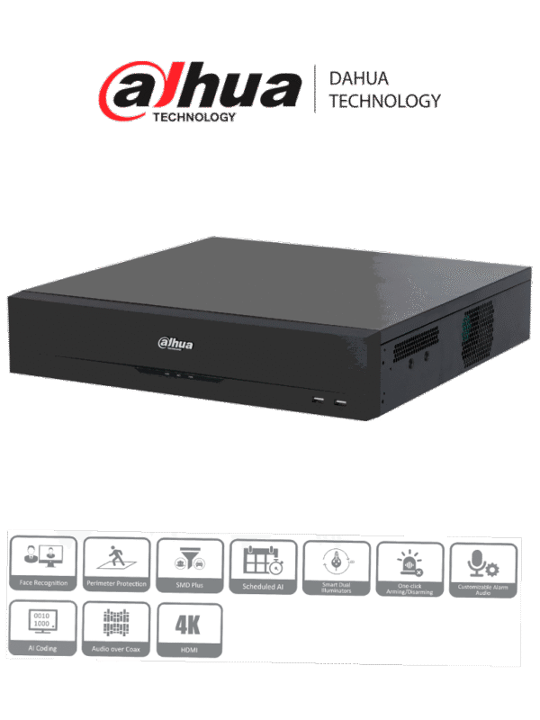 DVR de 16 Canales 5 Megapixeles Lite WizSense H.265+ 16 Canales + 8 IP Hasta 24 Canales IP 2 Canales de Reconocimiento Facial 8 Bahías de discos duros SMD Plus Protección Perimetral Funciones IoT&POS - DH-XVR5816S-I3