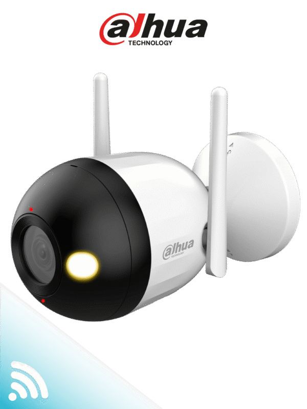 Cámara IP Bullet Wi Fi de 4 Megapíxeles Full Color + Iluminación Dual Inteligente Disuasión Activa Lente 2.8mm Audio 2 Vías Micrófono y Altavoz Integrados 30 Metros de Iluminación IA IP67 - DH-F4C-PV