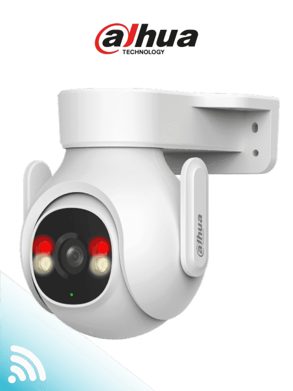 Cámara IP PT Wi Fi de 3 Megapíxeles con audio bidireccional (micrófono y altavoz) sirena de 110 dB Wi Fi 6 detección de personas y vehículos IP65 y ranura MicroSD - DH-P3B-PV