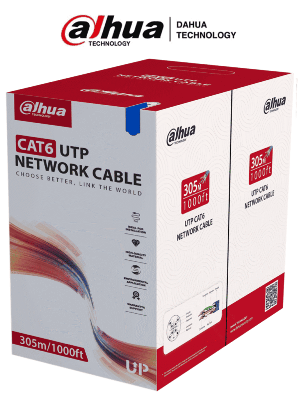 Bobina de Cable UTP Cat 6 100% Cobre Color Azul Uso Interior 305 Metros Ideal para Redes y Video Certificado CPR Eca Estandares: Q/DXJ 067-2019 EN50575-2014 Cumple con: IEC 60332-1-2 - DH-PFM920I-6UN-C