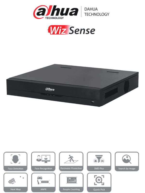 NVR de 8 Megapíxeles 4K WizSense 32 Canales IP 16 Puertos PoE 4 Bahías de Discos Duros Smart H.265+ 1 Canal de Reconocimiento Facial SMD Plus Rendimiento de 256 Mbps Quick Pick - DHI-NVR4432-16P-EI