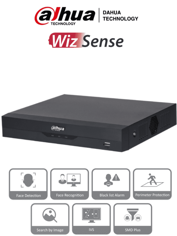 NVR DE 8 Megapixeles 4k 4 Canales IP WizSense 4 Puertos Poe H.265+ Rendimiento de 80 Mbps HDMI y VGA 1 Ch de Reconocimiento Facial Protección Perimetral SMD Plus 1 Bahía de Disco Duro de 10 TB - DHI-NVR2104HS-P-I2