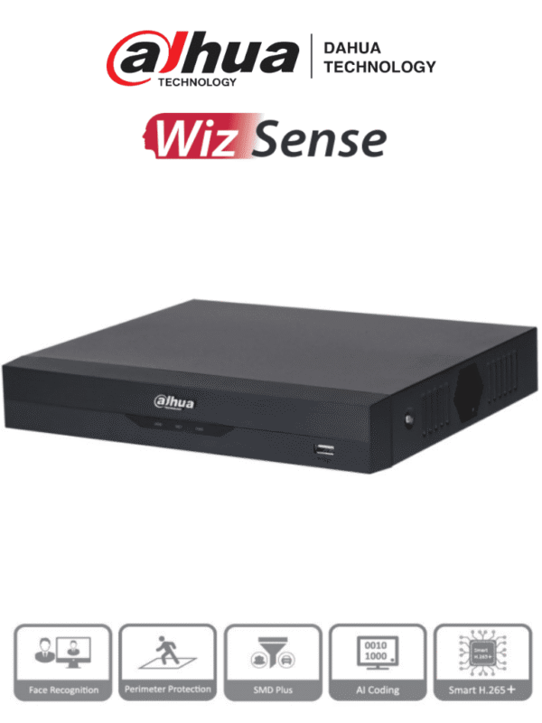 DVR 4K WizSense de 8 canales + 8 IP o hasta 16 IP Incluye SMD Plus Protección Perimetral y reconocimiento facial codificación con IA H.265+ y soporta CVI/AHD/TVI/CVBS e IP Compatibilidad con IoT y POS - DH-XVR5108HS-4KL-I3