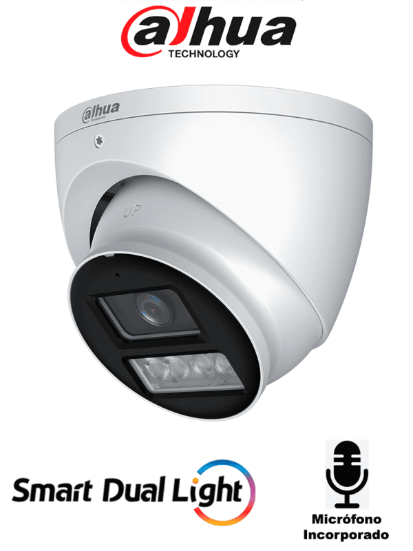 Camara Domo de 2 Megapixeles Iluminador Dual Inteligente+Full Color Lente de 2.8mm 107 Grados Microfono Integrado WDR Real de 130 dB 40 Metros de Iluminación IR y Visible IP67 - DH-HAC-HDW1239TN-IL-A