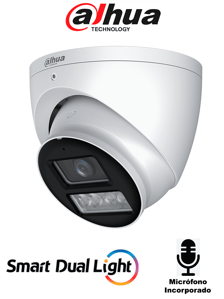 Camara Domo de 2 Megapixeles Iluminador Dual Inteligente+Full Color Lente de 2.8mm 107 Grados Microfono Integrado WDR Real de 130 dB 40 Metros de Iluminación IR y Visible IP67 - DH-HAC-HDW1239TN-IL-A