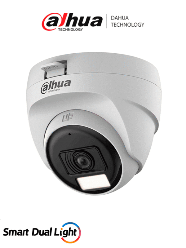 Cámara Domo 5 MP Serie Cooper Lente 2.8mm Apertura Hasta 106° Iluminación Dual Inteligente Micrófono Incorporado Iluminación Hasta 25Mts IR + 20Mts Luz Calida Plástico Ideal para Interior - DH-HAC-T1A51N-U-IL-A