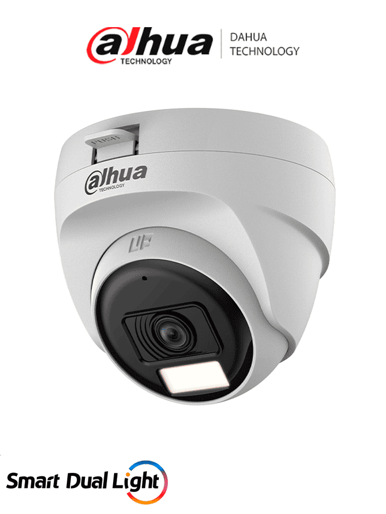 Cámara Domo 5 MP Serie Cooper Lente 2.8mm Apertura Hasta 106° Iluminación Dual Inteligente Micrófono Incorporado Iluminación Hasta 25Mts IR + 20Mts Luz Calida Plástico Ideal para Interior - DH-HAC-T1A51N-U-IL-A