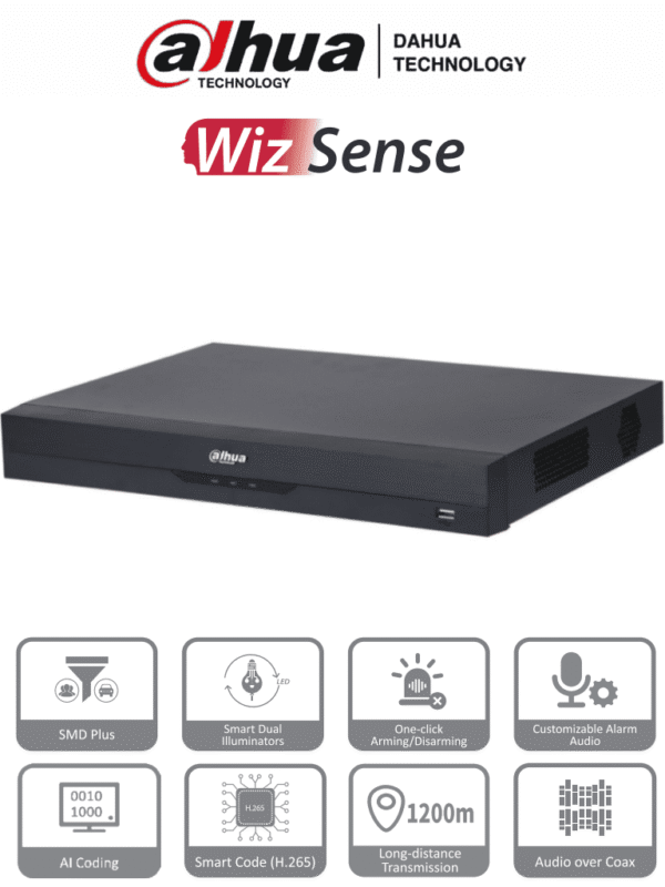 DVR de 32 Canales de 1080p Lite WizSense H.265+ Codificación IA 2 Bahías de Discos Duros 16 Canales con SMD Plus Busqueda Inteligente (Humanos y Vehiculos) Salidas de Video HDMI & VGA - DH-XVR4232AN-I(V2.0)
