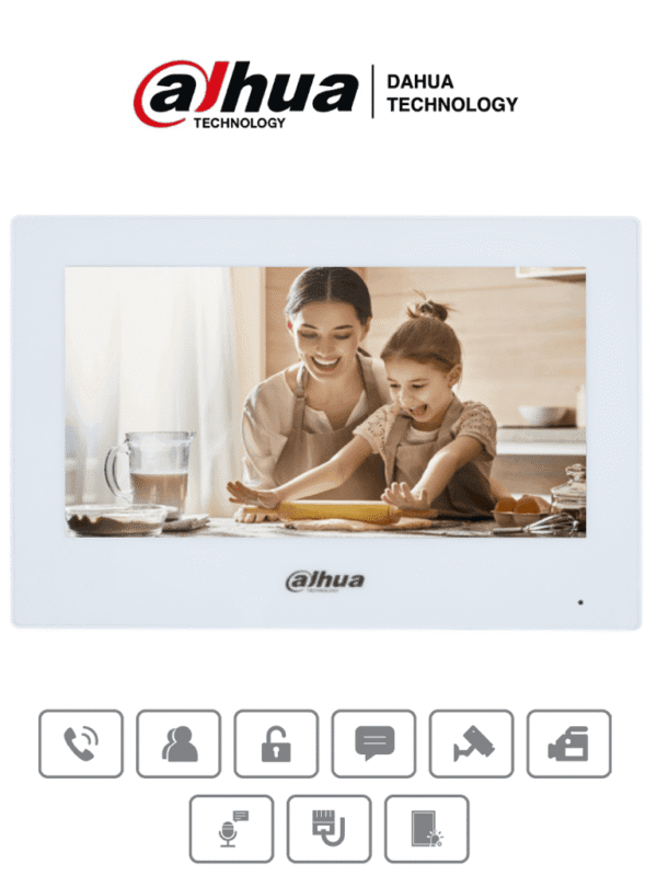 Monitor IP Touch de 7 Pulgadas Serie Lite Blanco Poe Estandar 6&1 E&S de Alarmas Uso Interior Modo No Molestar H.265 Soporta Hasta 4 Frentes de Calle y 4 Monitores Adicionales - DHI-VTH2621GW-P