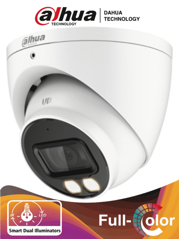 Cámara Domo de 5 Megapixeles Iluminadores Duales Inteligentes Lente de 2.8mm 106 Grados de Apertura 40 Metros de Iluminación IR y Luz Visible Super Adapt Micrófono Integrado IP67 d WDR - DH-HAC-HDW1500TN-IL-A