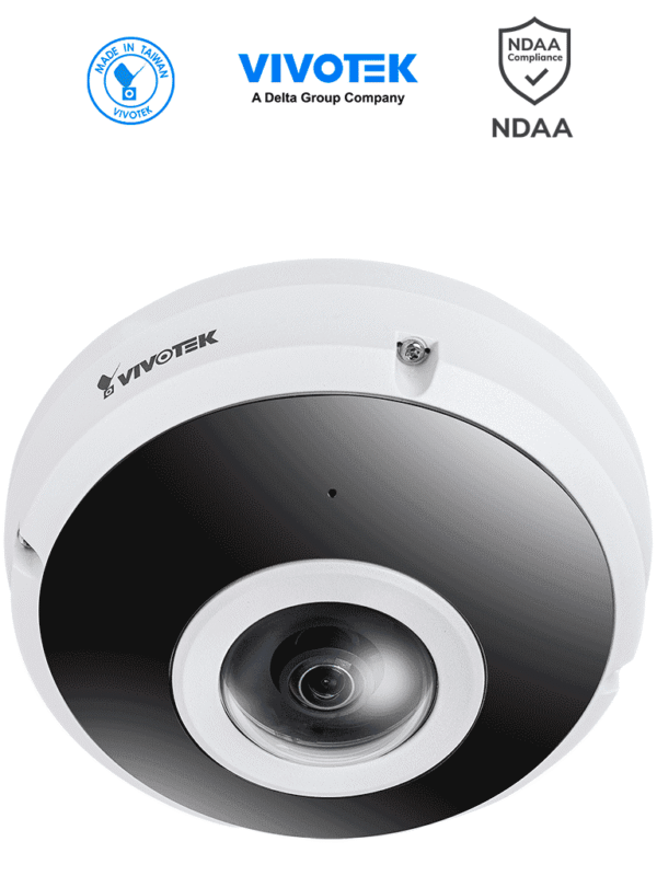 Cámara IP fisheye exterior 5 MP H.265 panorámica 360º Smart IR 10m WDR Pro micrófono integrado IP66 IK10 ciberseguridad Trend Micro Smart Stream III visión SNV NDAA ONVIF - FE9380-HV