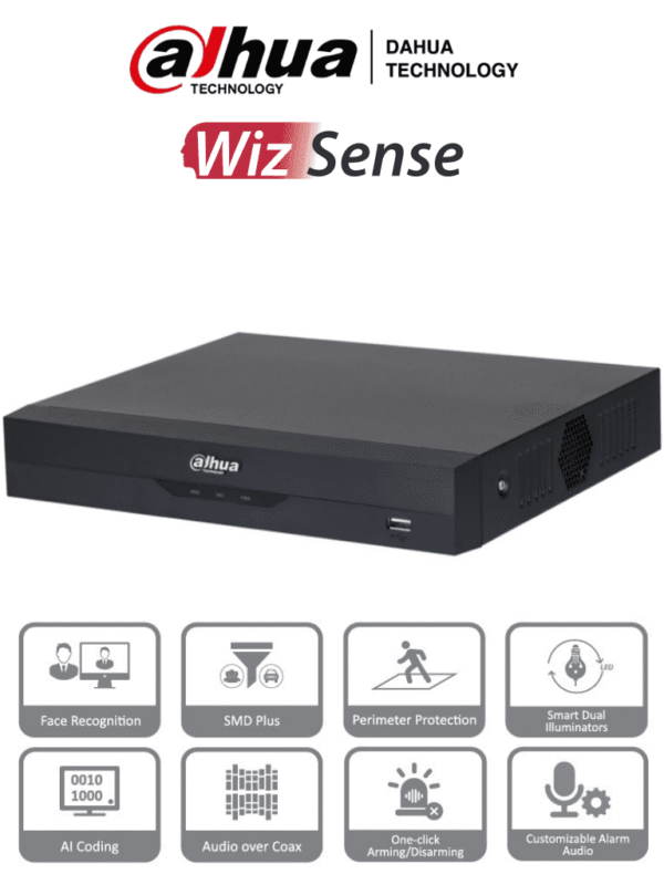 DVR de 8 canales 5MP Lite WizSense con IA H.265+ 8 Canales Analogos + 4 IP o hasta 12 canales IP 1 canal de reconocimiento facial SMD Plus 1 canal de protección perimetral y 1 bahía HDD - DH-XVR5108HS-I3