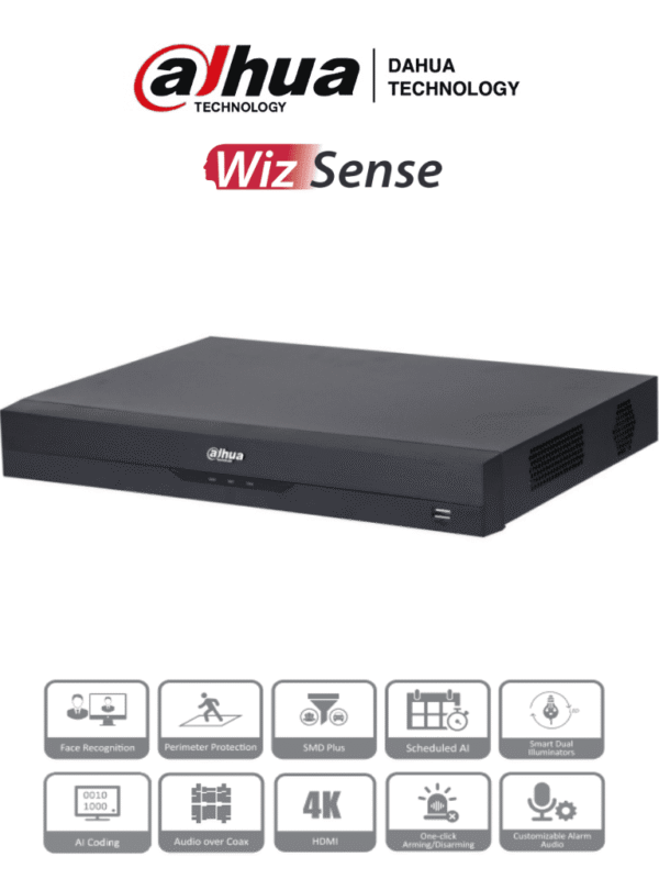 DVR de 16 Canales 4k WizSense IA H.265+ 2 Bahías de Disco Duro 16 Canales + 16 IP (Hasta 32 IP) 2 Canales de Reconocimiento Facial SMD Plus Codificación IA Funciones IoT&POS Audio Bidireccional - DH-XVR5216AN-4KL-I3