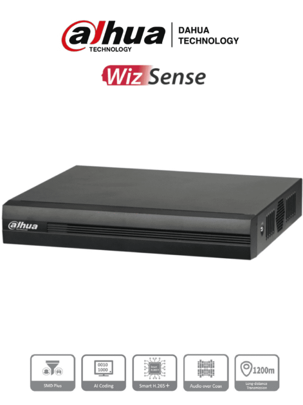 DVR de 16 Canales de 5 Megapixeles Lite WizSense Cooper-I H.265+ 16 Canales Analogos + 8 IP Hasta 24 Canales IP SMD Plus 1 Sata de Hasta 16 TB Soporta CVI/AHD/TVI/CVBS e IP Funciones POS - DH-XVR1B16H-I