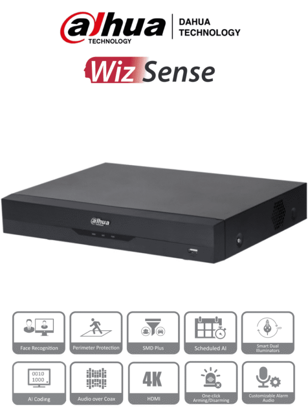 DVR de 16 Canales 4k 8 Megapixeles WizSense IA H.265+ 16 Canales + 16 IP Hasta 32 Ch IP 2 Canales de Reconocimiento Facial SDM Plus Codificación con IA 1 Bahía de Disco Duro Funciones IoT & POS - DH-XVR5116H-4KL-I3
