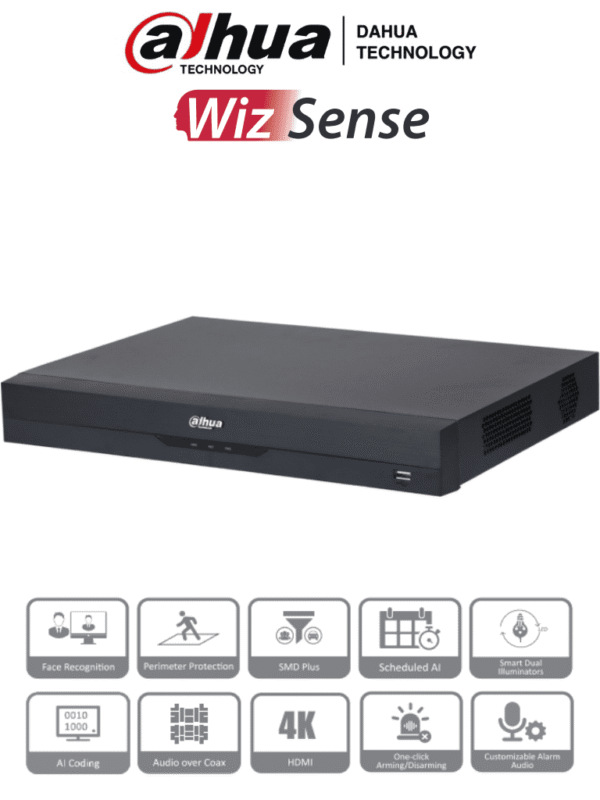 DVR de 32 Canales de 5 Megapixeles Lite WizSense H.265+ 2 Bahías de Discos Duros Hasta 32 Canales IP 2 Ch de Reconocimiento Facial SMD Plus Codificación IA Onvif Funciones IoT&POS Audio Bidireccional - DH-XVR5232AN-I3