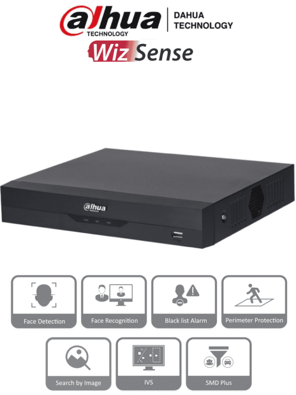 NVR de 8 Megapixeles 4k 16 Canales IP WizSense Con IA Rendimiento de 144 Mbps Smart H.265+ 1 Ch de Reconocimiento Facial o 1 Canal de Protección Perimetral o 4 Canales de SMD 1 Puerto SATA 10 TB HDMI&VGA Onvif - DHI-NVR2116HS-I2