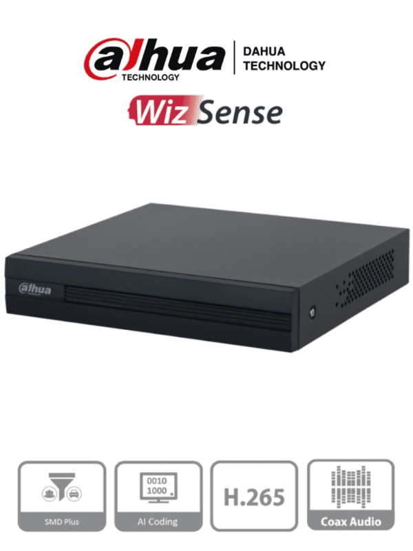 DVR de 4 Canales 1080p LiteWizSense y Cooper-I Compatible con H.265+ admite hasta 5 canales IP y 4 canales con SMD Plus para detección avanzada Búsqueda inteligente de personas y vehículos codificación eficiente - DH-XVR1B04-I