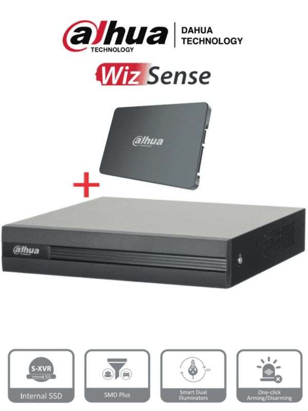 DVR de 4 Canales 5 Megapixeles Lite Con Disco SSD de 512GB Especial para Videovigilancia S-XVR Series WizSense H.265+ 4 Canales con SMD Plus Busqueda Inteligente (Humanos y Vehiculos) - DH-XVR1B04H-I-SSD