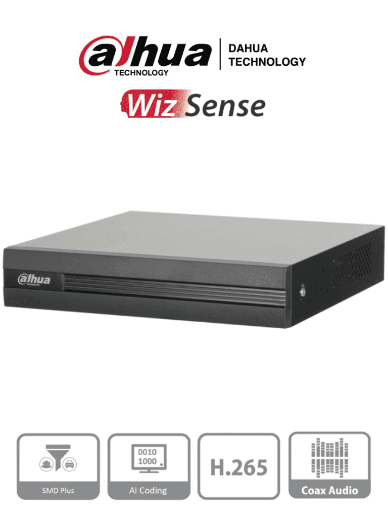 DVR de 8 canales 5MP Lite con WizSense y H.265+ Soporta 8 canales + 4 IP o hasta 12 canales IP Con SMD Plus y búsqueda inteligente de humanos y vehículos 1 puerto SATA de hasta 16TB - DH-XVR1B08H-I
