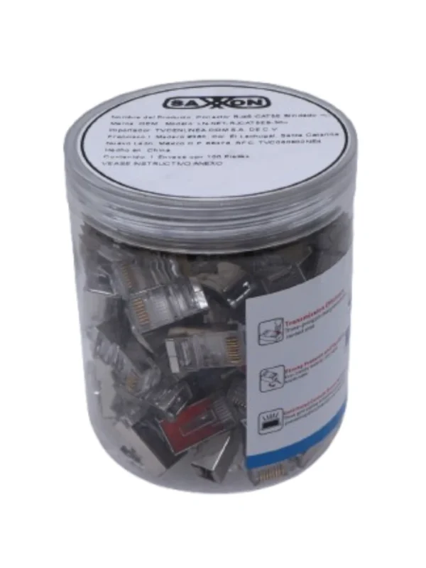 Bote con 100 Plugs RJ45 Cat5e Blindado Chapado en Oro 30 Micras Conector Modular para Redes Ethernet y Cableado Estructurado - LN-NET-RJCAT5EB-30u