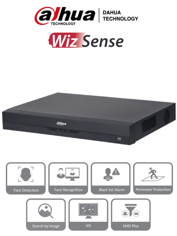 NVR de 8 Megapixeles 16 Canales IP WizSense 4k Con IA 16 Puertos PoE 2 Bahías de Discos Duros 1 Ch de Reconocimiento Facial y FD 10 Bases de Datos de Rostros H.265+ SMD Plus Soporta Camaras con IA - DHI-NVR2216-16P-I2