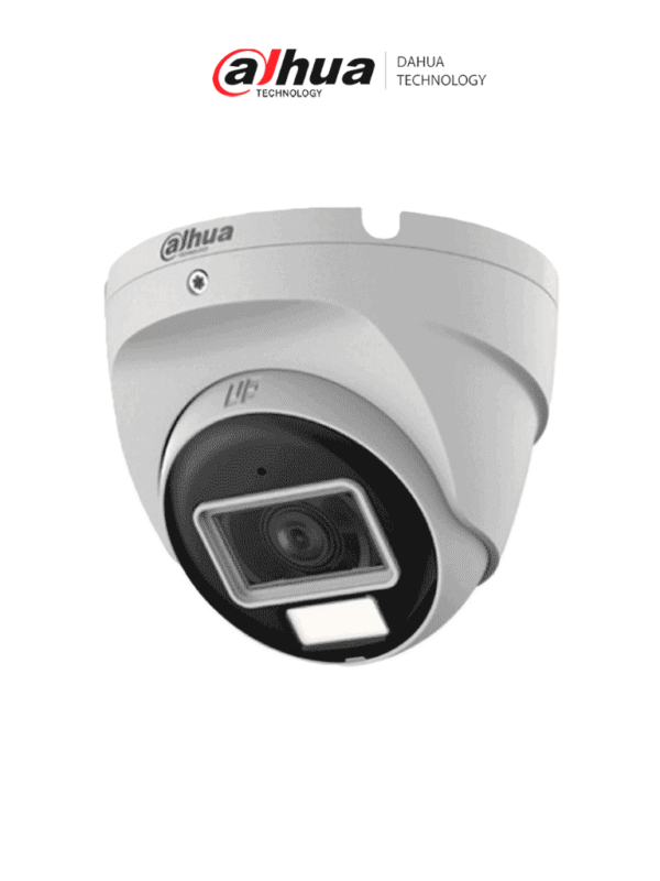 Cámara Metalica Domo de 2 MP Serie Cooper Lente de 2.8mm con Apertura Hasta 100° Iluminación Inteligente Hasta 30Mts con IR + 20Mts Luz Calida Con Micrófono Incorporado Para Exterior IP67 - DH-HAC-T2A21N-U-IL-A