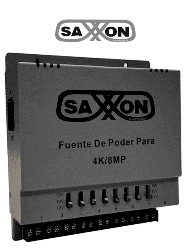 Fuente de poder Regulable Metálica Conexión de Hasta 8 Canales Voltaje de Ajuste 12V 13V o 15V cc Salida de Hasta 8 Amp en los 8 Canales Máximo 1 Amp por canal Instalación en Pared - PSU1208A-4K