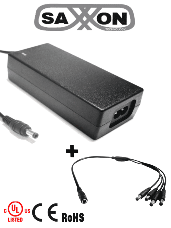 Paquete de Fuente de Poder Regulada de 12 Vcc 4.1 Amperes + Divisor para 4 Camaras Color Negro Para Usos Multiples: Sistemas de CCTV Acceso ETC Certificacion UL - PSU1204D+PSUWB07