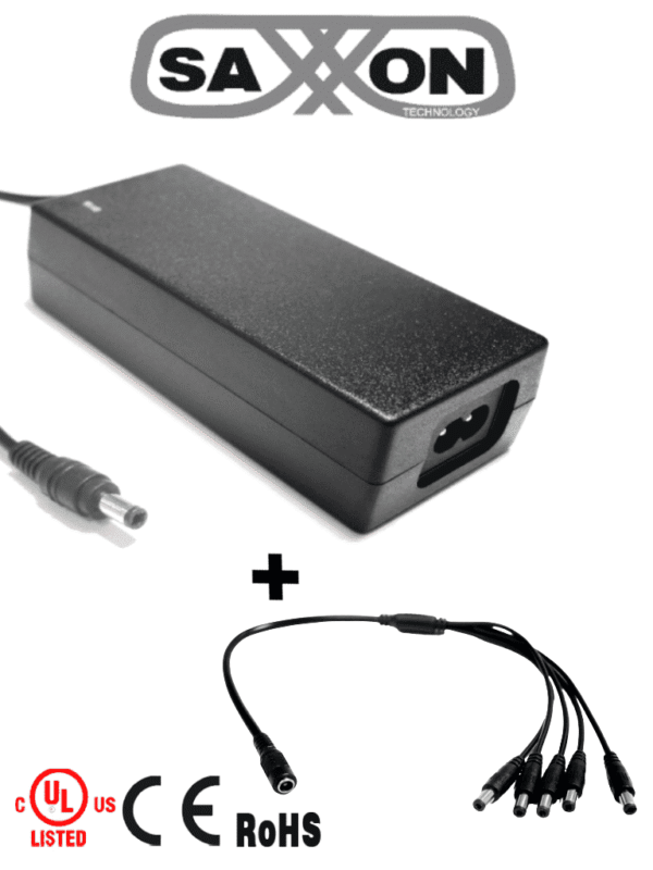 Paquete de Fuente de Poder Regulada de 12 Vcc 4.1 Amperes + Divisor para 5 Cámaras Color Negro Para Usos Multiples: Sistemas de CCTV Acceso ETC Certificacion UL - PSU1204D+PSWB08