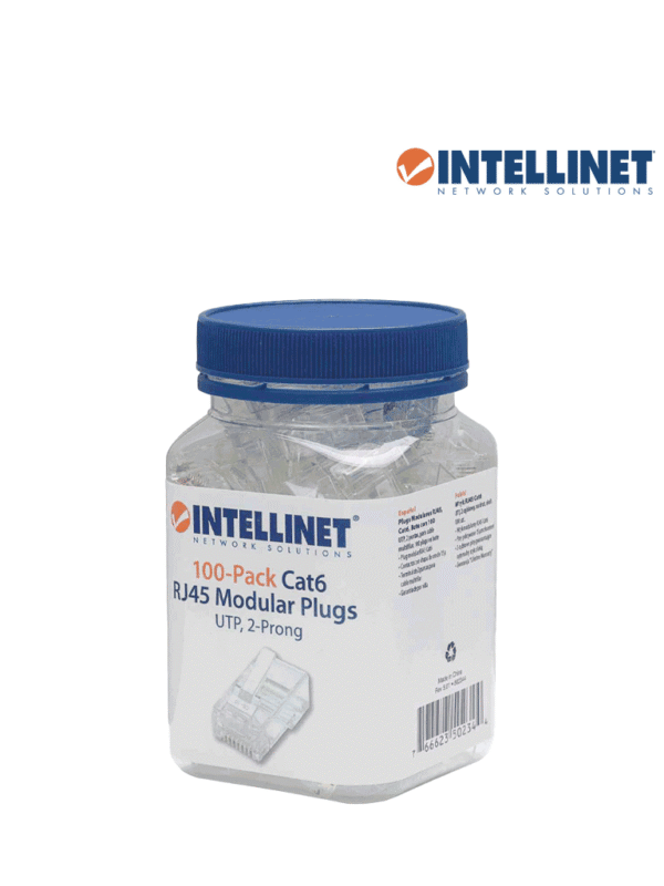 PLUG RJ45 CAT6 MULTIFILAR UTP BOTE 100 PZAS ORO 15-MICRAS UTP 2 puntas para cable multifilar 100 plugs en bote - 502344