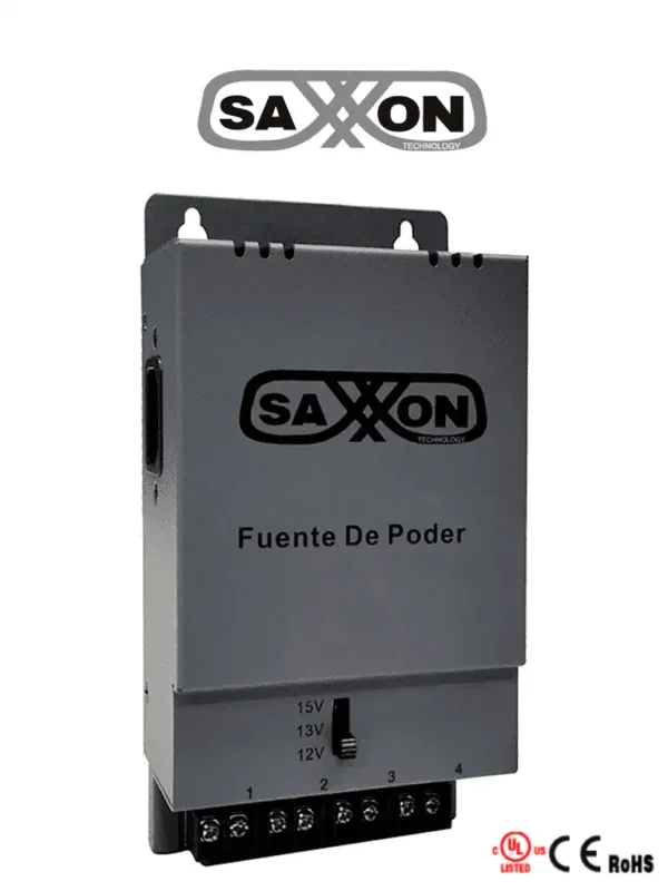 Fuente de poder Regulable Metálica Conexión de Hasta 4 Canales Voltaje de Ajuste 12V 13V o 15V cc Salida de Hasta 5 Amp en los 4 Canales Instalación en Pared - PSU1205A