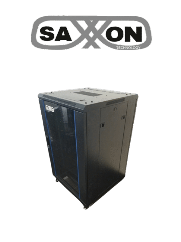 Gabinete de Piso color Negro 18UR Puerta de Vidrio Templado Alto 100 cm Ancho 60 cm Profundidad 60 cm - SX-R18U-6618S