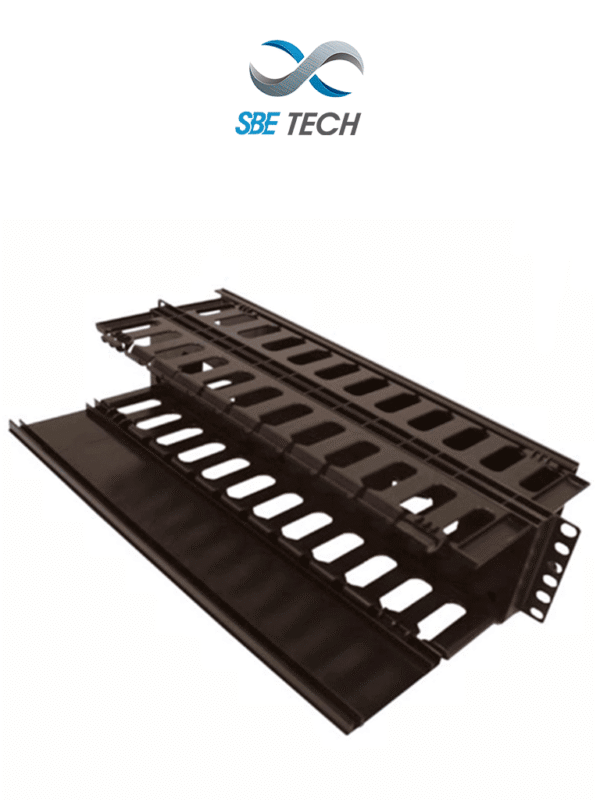 Organizador de cable horizontal para rack con doble lado y base metálica 19 pulgadas y 2UR - SBE-OH2URD
