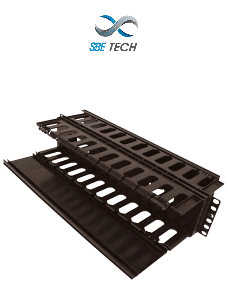 Organizador de cable horizontal para rack con doble lado y base metálica 19 pulgadas y 2UR - SBE-OH2URD