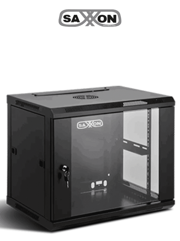 Gabinete de Pared Negro 12UR Puerta de Vidrio Templado Alto 60 cm Ancho 53 cm Profundidad 40 cm - SX-R12U-5412A