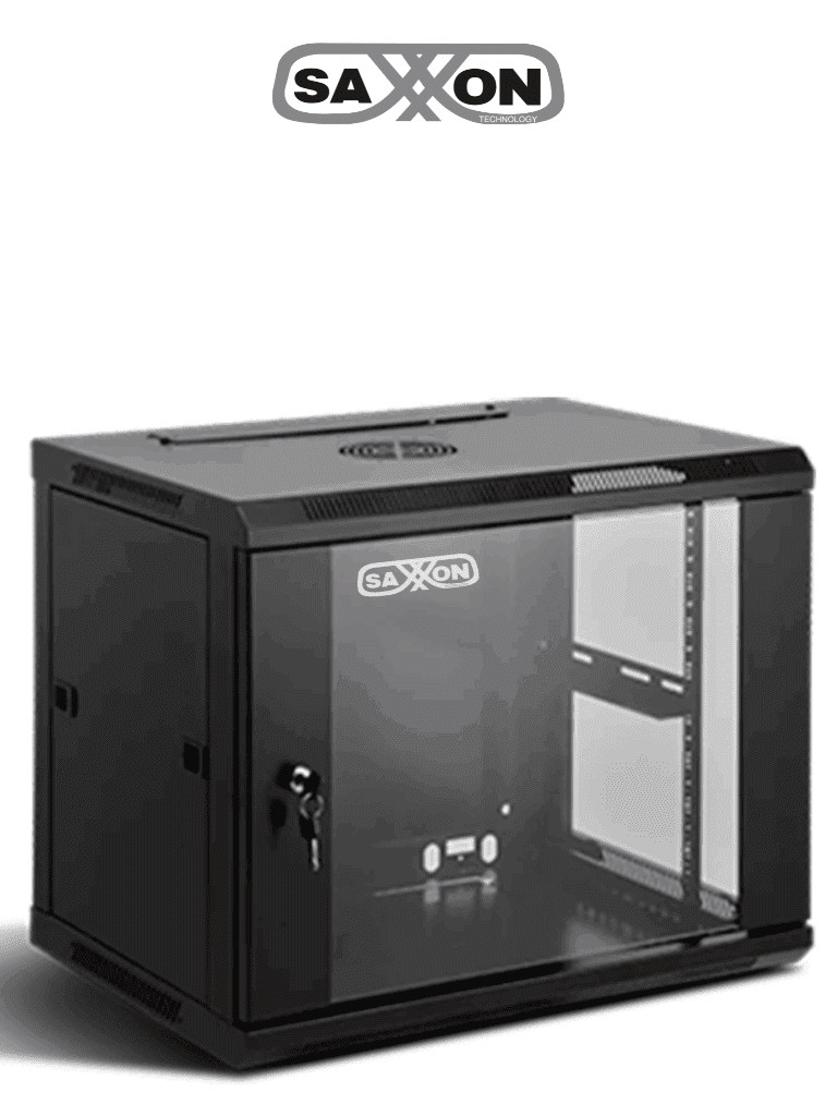 Gabinete de Pared Negro 12UR Puerta de Vidrio Templado Alto 60 cm Ancho 53 cm Profundidad 40 cm - SX-R12U-5412A